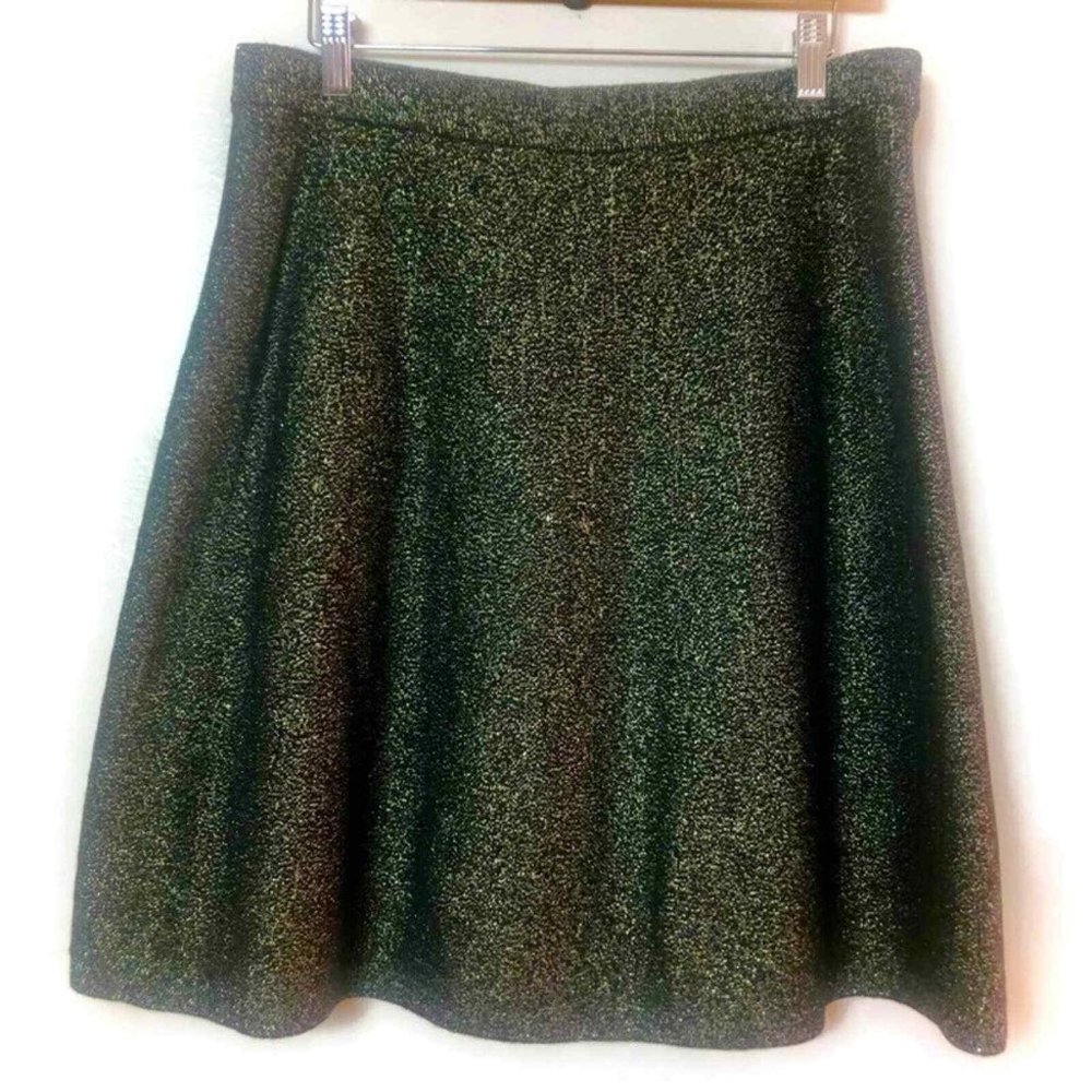 Nanette Lepore Black With Hints of Gold Metallic A-Line Sweater Skirt Size XL